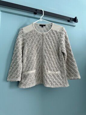 Ann Taylor Gray/Tan Boucle Open Cardigan
